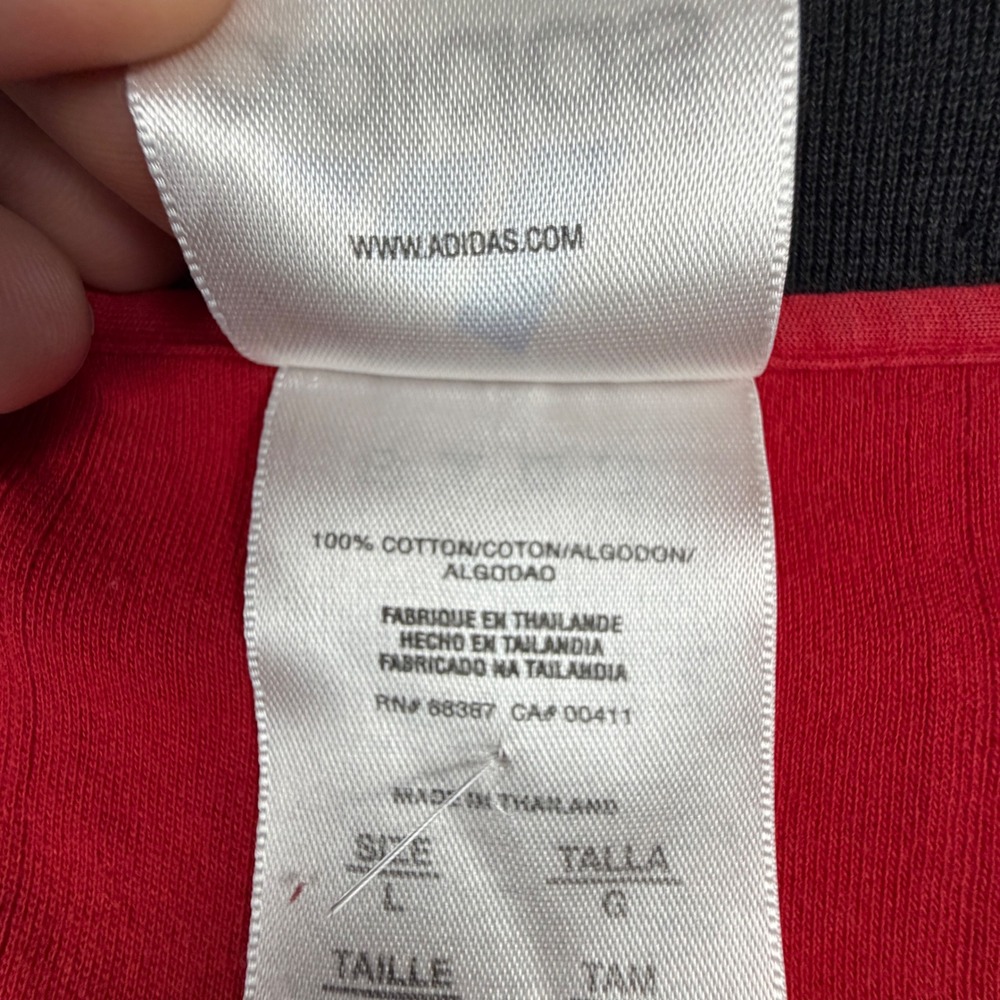 Adidas Vintage Red Ringer T-Shirt Mens Large Black 3-Stripe Ribbed Cotton Tee - Picture 5 of 6
